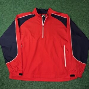 FootJoy Mens 2XL Blue Red 1/4 Zip Golf Windbreaker Jacket Mock Neck 110